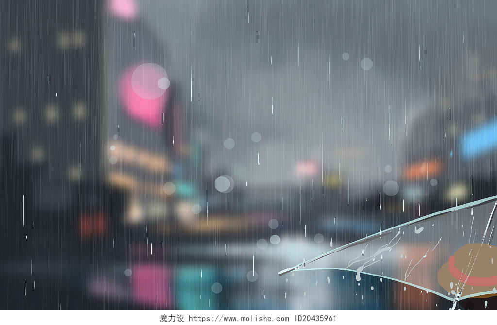 唯美下雨雨伞背景插画素材雨水春天春节气